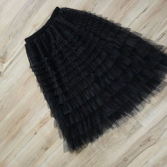 Women's Black Tulle Skirt Elastic Layered Skirt Mesh A-Line Midi Tiered OS - Picture 5 of 6